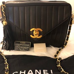 Chanel envelope tassel bag, black calfskin.